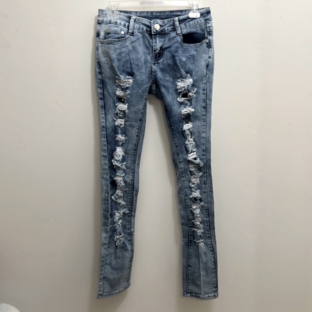 Fashion Nova High Waisted Distressed Jeans, Size 5 (27 Waist)